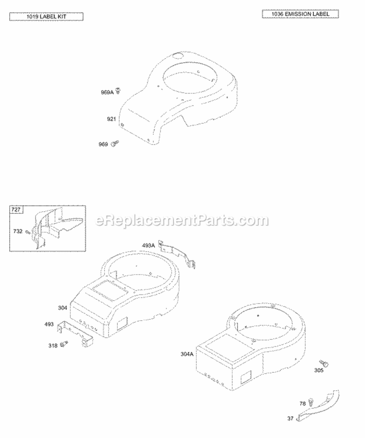 Blower Housing Diagram and Parts List for  Briggs and Stratton Engine